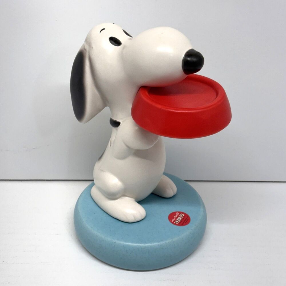 Vtg Hallmark Peanuts Snoopy With Red Dish Ceramic Coin Bank 9" With Stopper New